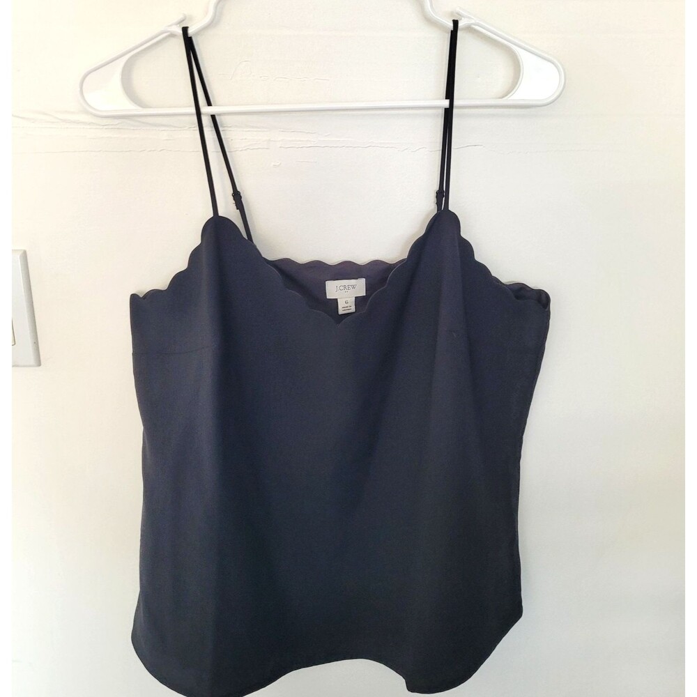 J. Crew Scalloped Cami Top Womens Size 6 Black Adjust Straps Lined 90s Coquette